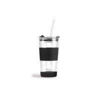 Kubek termiczny szklany ze słomką 600 ml - FUORI Czarny (30374)