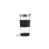 Kubek termiczny szklany ze słomką 600 ml - FUORI Czarny (30374)