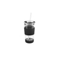 Kubek termiczny szklany ze słomką 600 ml - FUORI Czarny (30374)
