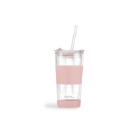 Kubek termiczny szklany ze słomką 600 ml - FUORI Różowy (30411)