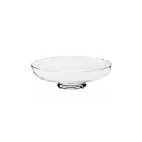 Szklana patera na owoce Krosno Glass o średnicy 26 cm. Mleczne szkło z subtelnymi pęcherzykami powietrza, osadzone na stabilnej, okrągłej podstawie. Widok z
