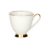 Filiżanka Dalia Ivory marki Chodzież o pojemności 250 ml. Eleganckie naczynie w kolorze kości słoniowej z delikatnym żłobkowaniem oraz złotym wykończeniem