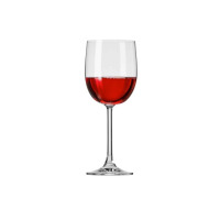 Kieliszek do wina Gema marki Krosno Glass o pojemności 340 ml z nalanym czerwonym winem, widoczny na wprost na białym tle. Klasyczne szkło o eleganckim