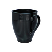 Czarny kubek Chodzież 420 ml z serii GL09 Dalia o eleganckim, żłobkowanym wykończeniu. Ceramiczne naczynie z błyszczącym szkliwem, widok z profilu na uchwyt.