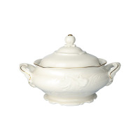 Waza 3,00 l Fryderyka IVORY Złota Linia marki Chodzież. Kremowa porcelana o klasycznym, zdobionym kształcie z eleganckimi uchwytami i pokrywką wykończoną