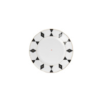 Talerz głęboki Ćmielów G539 ALASKA Dama Kier o średnicy 22,5 cm. Biała porcelana z czarnym geometrycznym wzorem rombów na obrzeżu, złotym wykończeniem i małym