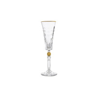 Kieliszek do szampana Bohemia Conte Gold 170 ml z przezroczystego kryształu o fasetowanej powierzchni, ze złotym rantem i ozdobnym, złotym elementem na smukłej
