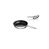 Patelnia 20 cm ASTRAL marki Schulte-Ufer z powłoką nieprzywierającą. Srebrny korpus ze stali nierdzewnej, czarne wnętrze, logo UniverSUS i hasło: Um Welten