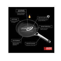 Patelnia Schulte-Ufer ASTRAL 24 cm z czarną powłoką, metalowym uchwytem i opisem cech: aktywny efekt antyadhezyjny, brak PFAS i PTFE, solidny spód oraz 5 lat