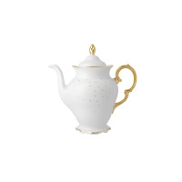 Biały porcelanowy imbryk Ćmielów BN07 Alaska Blask Świąt o pojemności 1,20 l. Elegancki czajnik zdobiony złotym wzorem gwiazdek, ze złotym uchwytem i pokrywką.