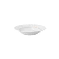 Talerz głęboki 22,5 cm Ćmielów Alaska Blask Świąt z białej porcelany o falistym brzegu, zdobiony delikatnym, złotym motywem gwiazdek na rancie i cienką linią.
