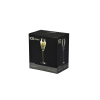 Czarne opakowanie zestawu 6 kieliszków do prosecco Krosno Divine o pojemności 240 ml. Na froncie i boku widoczne logo Krosno 100 Years oraz zdjęcie