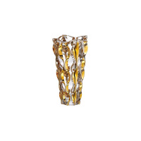Wazon kryształowy Samba Opera Gold marki Bohemia o wysokości 30,5 cm. Eleganckie naczynie z przezroczystego szkła zdobione pionowymi, złotymi pasami o falistym