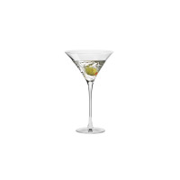 Elegancki kieliszek do martini Divine marki Krosno Glass o pojemności 170 ml z przejrzystego szkła, wypełniony drinkiem z zieloną oliwką, ujęty na białym tle.