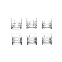 Komplet sześciu szklanek do whisky BRIT marki LAV o pojemności 325 ml. Przezroczyste, szklane naczynia z eleganckim, geometrycznym żłobieniem, ustawione w