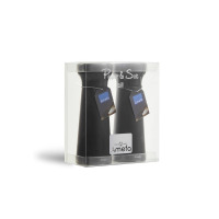 Komplet czarnych młynków do soli i pieprzu Amefa 15 cm w przezroczystym opakowaniu. Na produktach zawieszki z logo Amefa oraz napis Pepper & Salt mill.