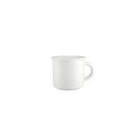 Biały porcelanowy kubek Riva marki Lubiana o pojemności 300 ml. Klasyczne naczynie o gładkiej powierzchni i zaokrąglonym uchwycie, widoczne z profilu na białym
