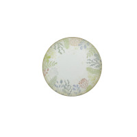Talerz głęboki 22 cm Lubiana Daisy Watercolor z delikatnym akwarelowym motywem roślinnym w odcieniach zieleni, błękitu i różu na jasnym tle, widok z góry.
