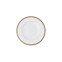 Talerzyk z zestawu do kawy Ćmielów GX16 Jenny Bee Like. Biała porcelana z geometrycznym wzorem w odcieniach szarości oraz eleganckim, złotym wykończeniem