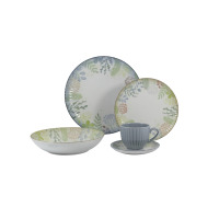 Zestaw talerzy 30 części 9144 DAISY Watercolor marki Lubiana. Komplet naczyń z motywem akwarelowych roślin, obejmujący talerze, miskę oraz filiżankę ze