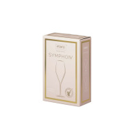 Kieliszki do szampana Krosno Excellence Symphony 390 ml w eleganckim, jasnoróżowym pudełku. Opakowanie z logo marki prezentuje zarys ręcznie wykonanego szkła.