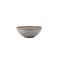 Salaterka 17 cm STONEWARE S009T Meteor Daisy marki Lubiana o zaokrąglonym kształcie, z unikalnym, pionowym wzorem w odcieniach brązu i bieli oraz błyszczącym