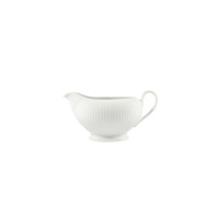 Biała porcelanowa sosjerka Chodzież Dalia C001 o pojemności 400 ml. Naczynie posiada eleganckie pionowe żłobienia, klasyczny uchwyt oraz stabilną podstawę.