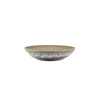 Talerz głęboki 22 cm STONEWARE S009T Meteor Daisy marki Lubiana o zaokrąglonym kształcie, z charakterystycznym nakrapianym wzorem w odcieniach brązu i bieli.