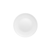 Biały talerz płytki 26 cm Dalia C001 marki Chodzież o minimalistycznym designie. Naczynie posiada delikatne, pionowe żłobienia na obrzeżach, widok z góry.