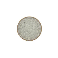 Talerz deserowy 20,5 cm STONEWARE S009T Meteor Daisy marki Lubiana. Okrągłe naczynie z kamionki o nakrapianym wzorze w odcieniach beżu i brązu z ciemnym rantem.