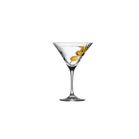 Kieliszek do martini Avant-Garde Lumi marki Krosno Glass o pojemności 240 ml z charakterystycznym spiralnym żłobieniem na czaszy, wypełniony oliwkami na