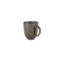 Kubek 350 ml STONEWARE S010T Jade marki Lubiana w odcieniach zieleni i brązu. Ceramiczne naczynie z pionowymi żłobieniami, widoczne z profilu na białym tle.
