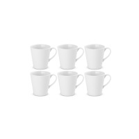 Zestaw 6 białych kubków Gerlach Modern White o nowoczesnym, minimalistycznym designie. Porcelanowe naczynia ustawione w dwóch rzędach na czystym, białym tle.