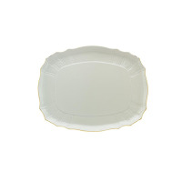 Elegancki półmisek porcelanowy Thun Bernadotte Ivory Gold w kolorze kości słoniowej. Owalne naczynie z reliefowym zdobieniem na brzegach i delikatnym złotym