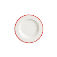 Talerz głęboki Forte Rivo marki Verlo o średnicy 26 cm. Białe naczynie z porcelany z charakterystycznym zdobieniem w postaci dwóch cienkich, czerwonych linii