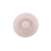 Talerz głęboki do pasty Lubiana STONEWARE S011T Blush w odcieniu różu, z charakterystycznym, promienistym wzorem żłobień rozchodzących się od środka ku brzegom.