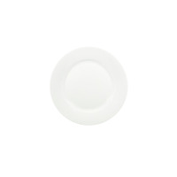 Biały talerz płytki Corona marki Lubiana o średnicy 23,5 cm. Klasyczna, gładka porcelana o minimalistycznym designie, widok z góry na okrągłe naczynie.