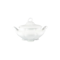 Biała porcelanowa waza Ćmielów Bolero o pojemności 2,80 l. Klasyczne naczynie z pokrywką, ozdobnymi uchwytami i profilowaną podstawą, widoczne na białym tle.