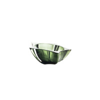 Misa kryształowa Yoko Smokey Green marki Bohemia o średnicy 21 cm. Szklana owocarka w głębokim odcieniu zieleni o nowoczesnym, geometrycznym kształcie i