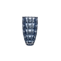 Wazon kryształowy Bohemia Diamond Smokey Blue o wysokości 28 cm. Szklane naczynie w kolorze przydymionego błękitu z geometrycznym, diamentowym szlifem