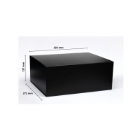 Czarne, matowe pudełko prezentowe na komplet do whisky 1+2 Imperial od Glasmark. Widok z perspektywy, z naniesionymi wymiarami: 292 mm, 137 mm oraz 272 mm.