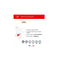 Instrukcja regulacji mielenia młynka Peugeot Daman Electric. Grafika pokazuje dłoń ustawiającą 6 poziomów grubości soli, od drobnej po chrupiącą, z logo