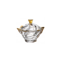 Bomboniera kryształowa Bohemia Flamenco Soft Gold o średnicy 20,5 cm. Eleganckie naczynie z przejrzystego szkła z falistą fakturą oraz złotymi wykończeniami