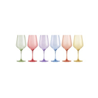 Sześć kieliszków do wina Glasmark Joyful Mix o pojemności 470 ml w różnych kolorach: zielonym, różowym, fioletowym, niebieskim, pomarańczowym i żółtym