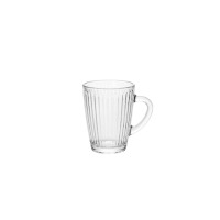 Przezroczysty kubek szklany Victoria marki Glasmark o pojemności 250 ml z pionowymi żłobieniami, widoczny z profilu na białym tle.