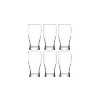 Zestaw sześciu szklanek do piwa LAV BELEK o pojemności 580 ml. Przezroczyste naczynia o klasycznym, lekko zwężanym ku dołowi kształcie, ustawione w dwóch