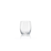 Przezroczysta szklanka niska Bohemia Club o pojemności 300 ml. Klasyczne, zaokrąglone naczynie z grubym dnem, ukazane na białym tle z delikatnym odbiciem.