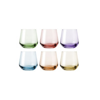 Zestaw sześciu szklanek niskich Glasmark Joyful Mix o pojemności 310 ml. Komplet zawiera szklane naczynia w różnych pastelowych kolorach: zielonym, różowym