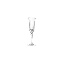 Kieliszek do szampana Adagio marki RCR o pojemności 180 ml. Przezroczyste szkło z eleganckimi pionowymi żłobieniami i ozdobnym, fasetowanym trzonem na białym