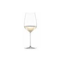 Kieliszek Perfect Match marki Schott Zwiesel o pojemności 514 ml z przejrzystego szkła, wypełniony białym winem, ukazany na wprost na białym tle.